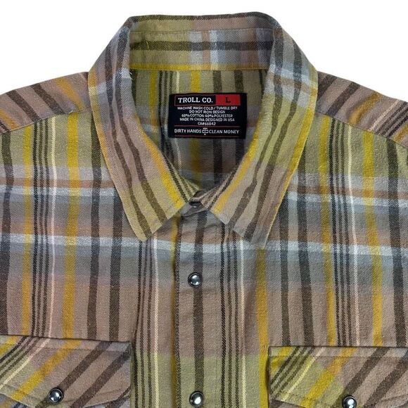 Troll Co. Clothing Flannel Shirt Men's Large Plaid Pearl Snap Pocket Shirt - Picture 5 of 11